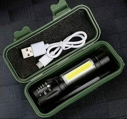 Mini USB Rechargeable Torch Light Super Bright Pocket Mini Zoom COB USB Charging Torch Led Flashlight Waterproof Torch Lights Torch Light with 3 Modes Adjustable