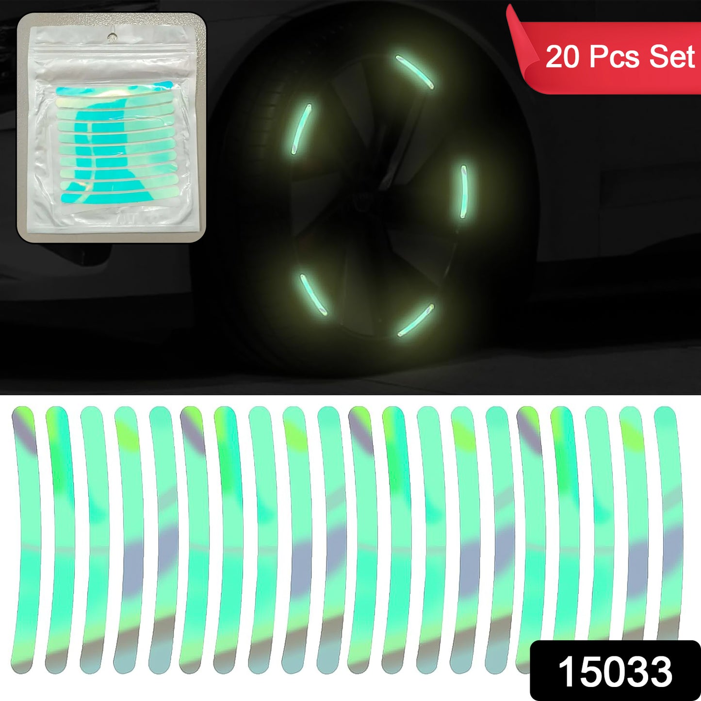 कार व्हील हब रिफ्लेक्टिव कार स्टिकर नाइट वार्निंग स्टिकर (20 पीस सेट मल्टीकलर)