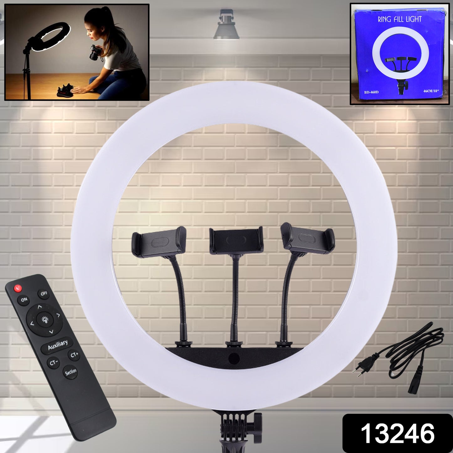 18 Inch Led Ring Light With 3 Colour Modes  3 Mobile Holders Remote Control (1 Set)