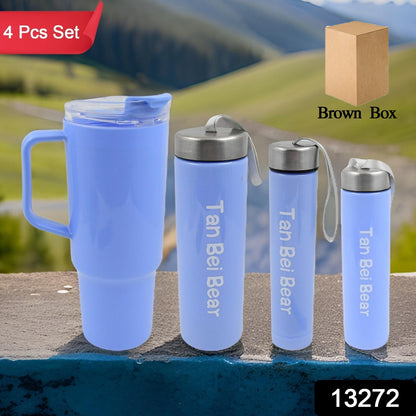 Plastic Water Bottle 3 Different Size Bottle  1 Pc Tumbler With Straw (4 Pc Set)