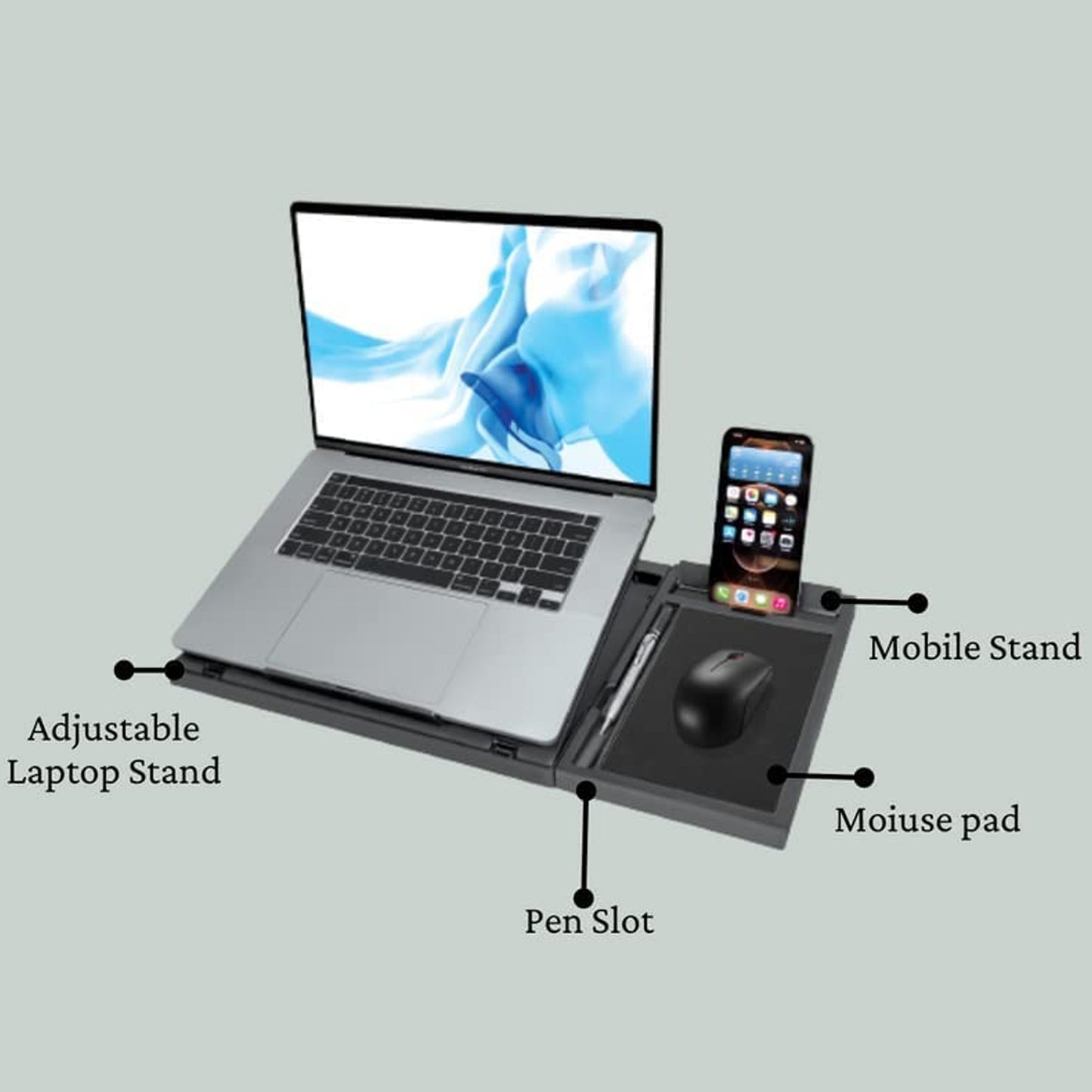 1229 Laptop Stand Suitable Portable Foldable Compatible With Macbook Notebook Tablet Tray Desk Table Book With Free Phone Stand